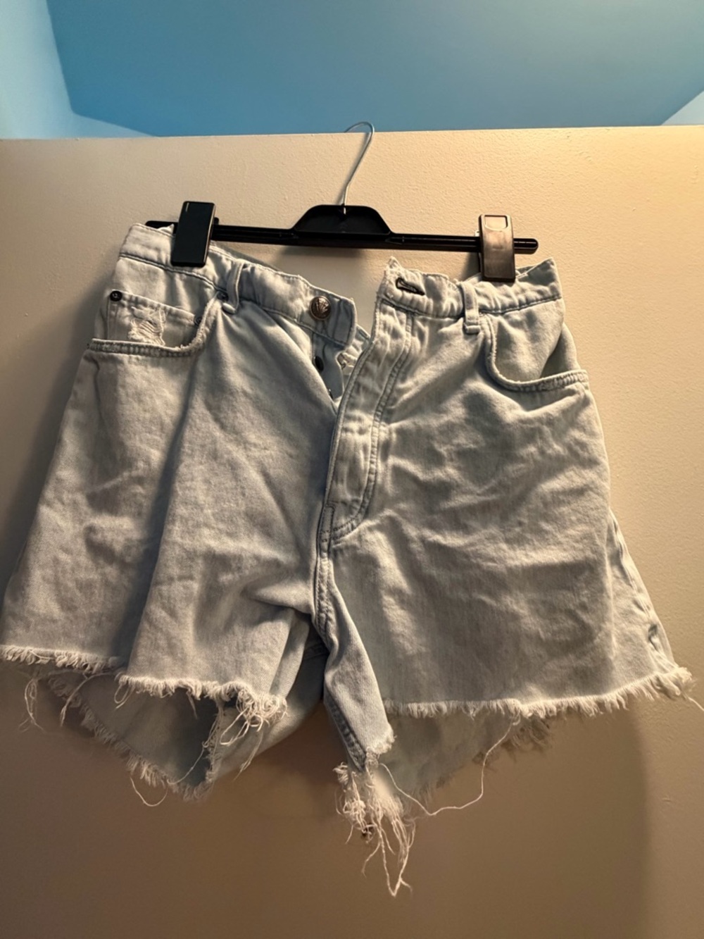 rag & bone Light Blue Distressed Denim Cutoff Shorts